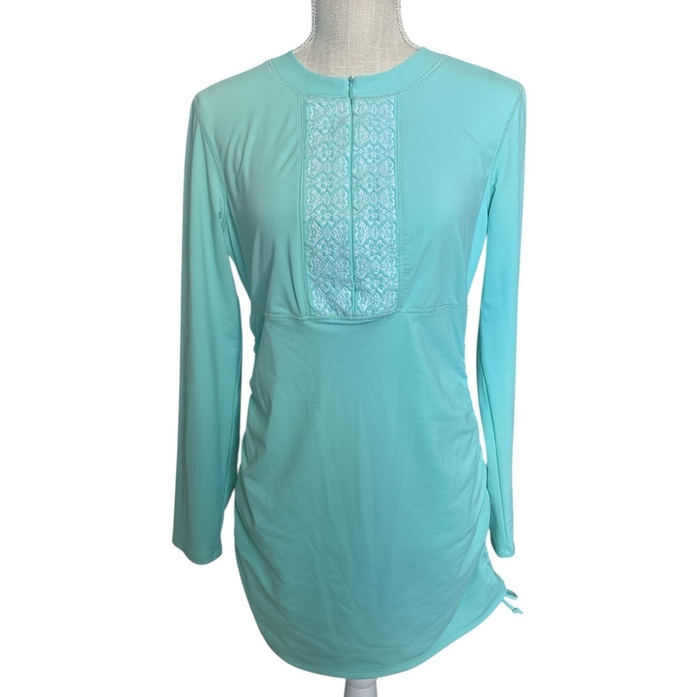 Cabana Life Embroidered Aqua Essentials Rash Guard in Aqua Size Large EUC - Picture 6 of 11